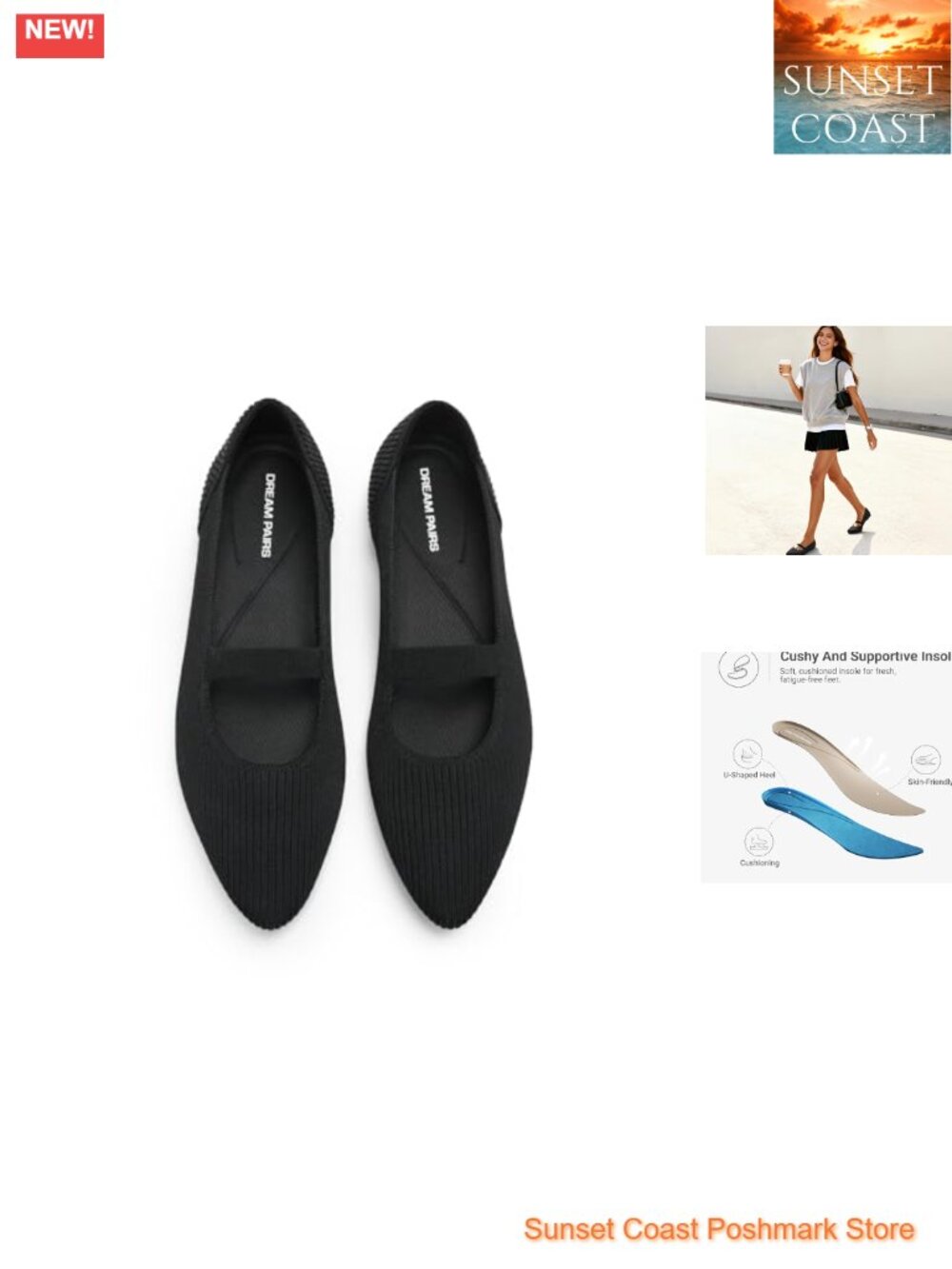 DREAM PAIRS Women's Pointed Toe Mary Jane Flats Knit Slip-On Dressy